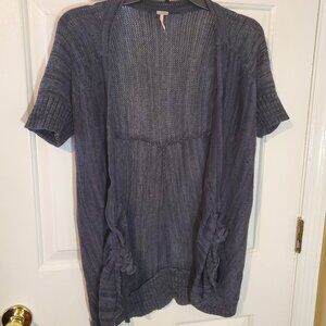 Free People Loose Knit Cinch Hem Draw String Cardigan Heathered Navy Marble
